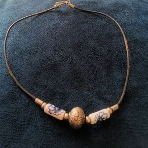 Porcelain Hand painted cobalt necklace 14"